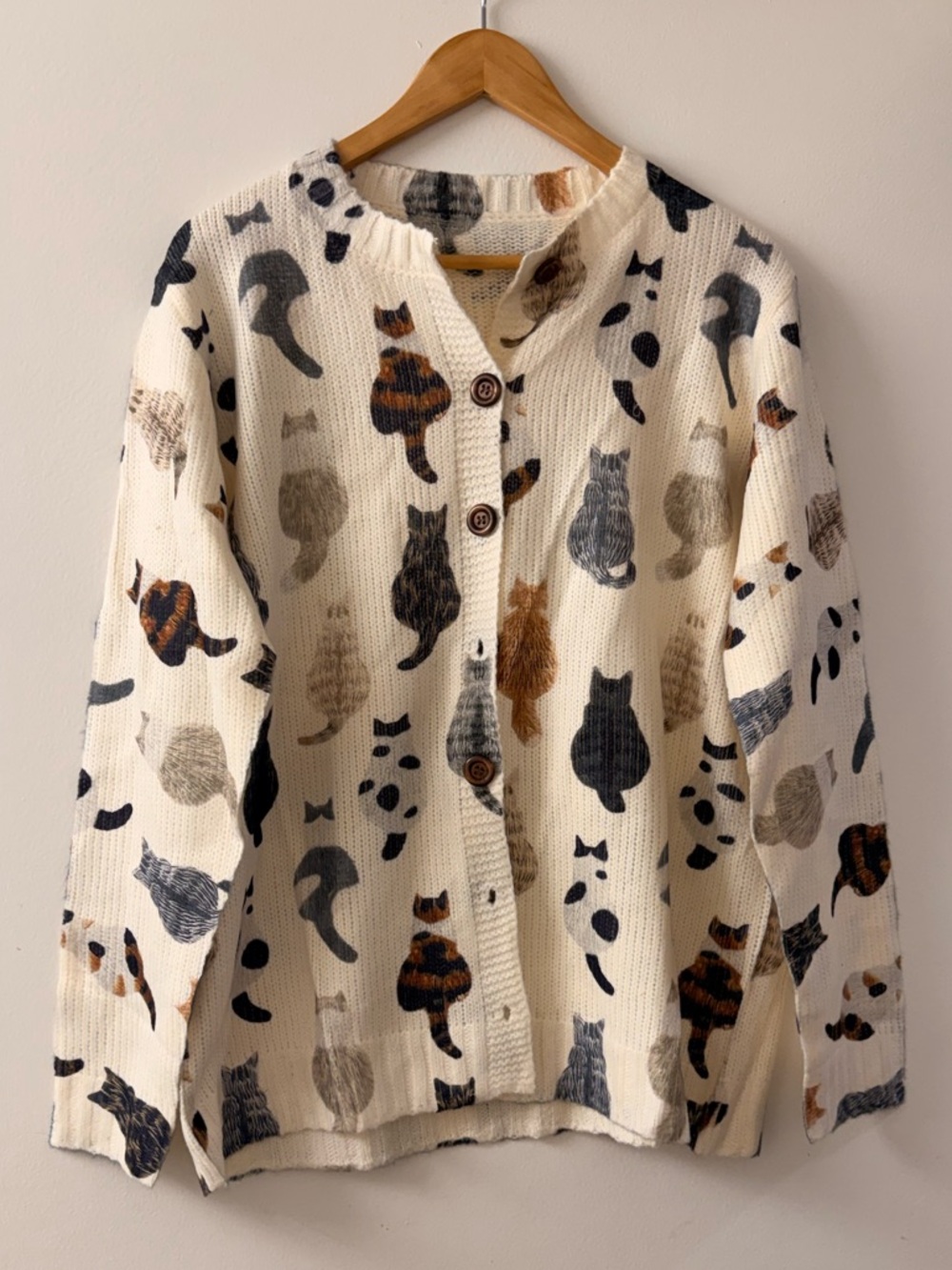 NWOT Cozy Cream Cat Print Cardigan Sweater